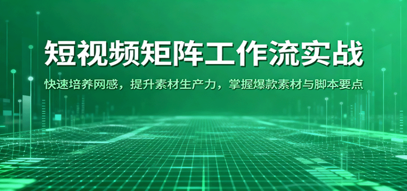 短视频矩阵工作流实战：快速培养网感，提升素材生产力，掌握爆款素材与脚本要点_免费分享网络创业,副业,信息差项目的老牌资源整合平台！金铲子项目