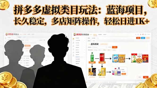 （16236期）拼多多虚拟类目玩法，蓝海项目，长久稳定，多店矩阵操作，_免费分享网络创业,副业,信息差项目的老牌资源整合平台！金铲子项目
