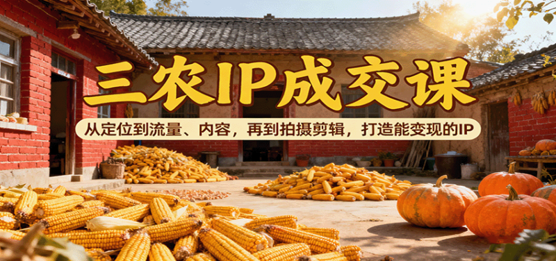 三农IP成交课:从定位到流量、内容,再到拍摄剪辑,打造能的IP_免费分享网络创业,副业,信息差项目的老牌资源整合平台!金铲子项目
