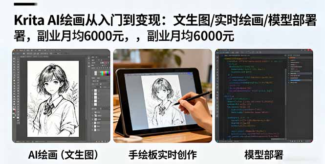 (16222期)KritaAI绘画从入门到:文生图/实时绘画/模型部署,副业月均6000元_免费分享网络创业,副业,信息差项目的老牌资源整合平台!金铲子项目