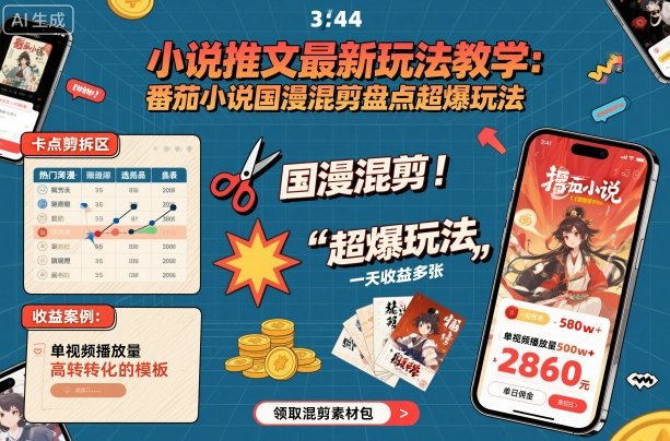 小说推文最新玩法教学,番茄小说国漫混剪盘点超爆玩法,全程干货,一天_免费分享网络创业,副业,信息差项目的老牌资源整合平台!金铲子项目