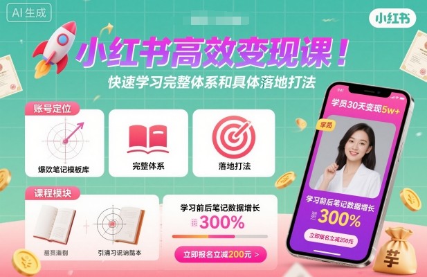 小红书高效课,快速学习小红书完整体系和具体落地打法_免费分享网络创业,副业,信息差项目的老牌资源整合平台!金铲子项目