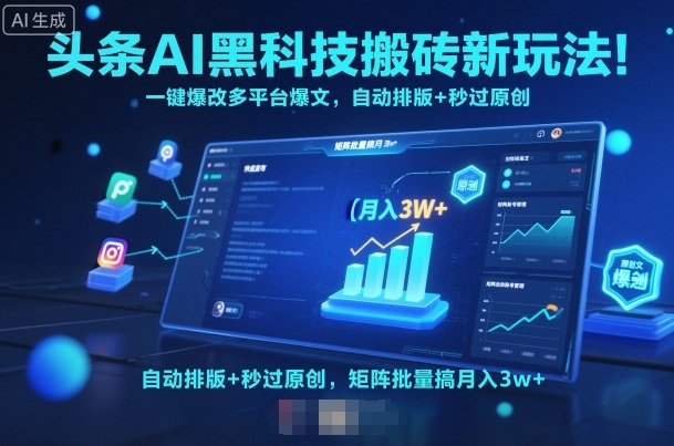 头条AI黑科技搬砖新玩法一键爆改多平台爆文,自动排版秒过原创,矩阵批量搞_免费分享网络创业,副业,信息差项目的老牌资源整合平台!金铲子项目