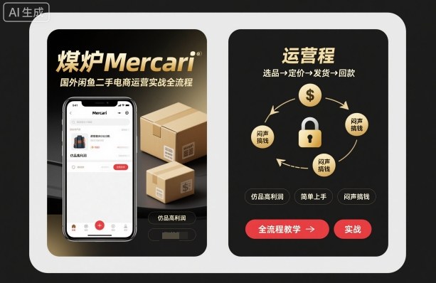 煤炉Mercari国外闲鱼二手电商运营实战全流程,仿品高利润,简单上手,闷声搞钱_免费分享网络创业,副业,信息差项目的老牌资源整合平台!金铲子项目
