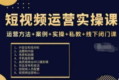 短视频运营实操课,运营方法案例实操私教线下闭门课_免费分享网络创业,副业,信息差项目的老牌资源整合平台!金铲子项目