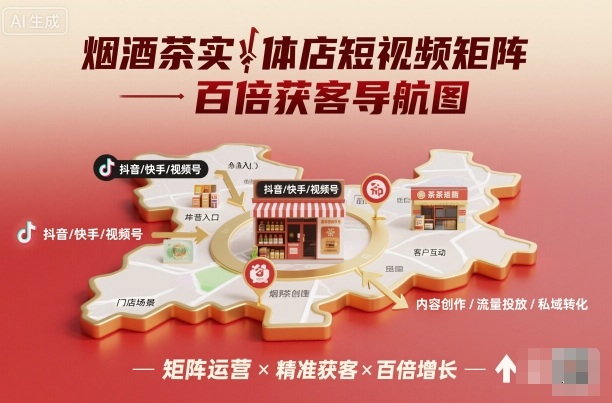 烟酒茶实体店短视频矩阵百倍获客导航图_免费分享网络创业,副业,信息差项目的老牌资源整合平台！金铲子项目