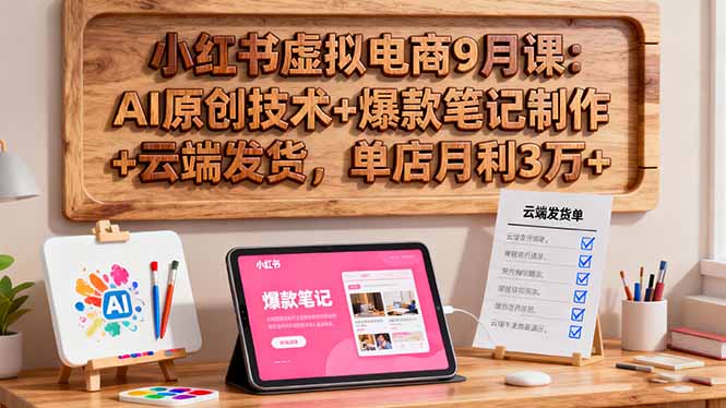 （16287期）小红书虚拟电商9月课：AI原创技术爆款笔记制作云端发货，单店月利3万_免费分享网络创业,副业,信息差项目的老牌资源整合平台！金铲子项目