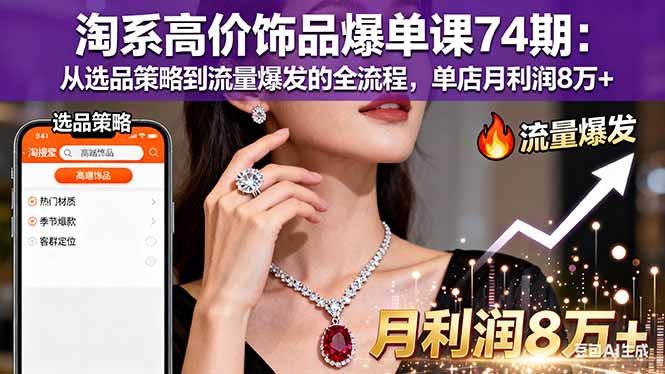 (16351期)淘系高价饰品爆单课74期:从选品策略到流量爆发的全流程,单店月利润8万_免费分享网络创业,副业,信息差项目的老牌资源整合平台!金铲子项目