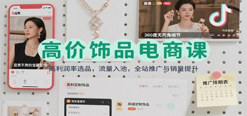 高价饰品电商课：高利润率选品，流量入池，全站推广与销量提升_免费分享网络创业,副业,信息差项目的老牌资源整合平台！金铲子项目