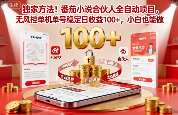 独家方法番茄小说合伙人全自动挂G项目,无风控单机单号稳定,小白也能做_免费分享网络创业,副业,信息差项目的老牌资源整合平台!金铲子项目