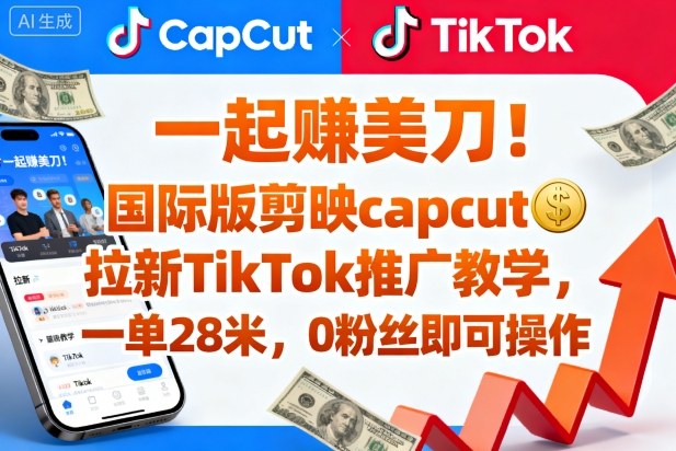 一起賺美刀国际版剪映capcut拉新TikTok推广教学，一单28米，0粉丝即可操作（附推广入口和教学）_免费分享网络创业,副业,信息差项目的老牌资源整合平台！金铲子项目