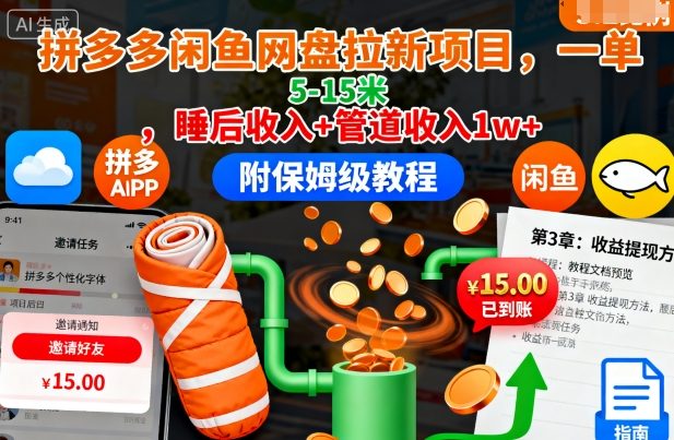 拼多多闲鱼网盘拉新项目，一单5-15米，睡后管道（附保姆级教程）_免费分享网络创业,副业,信息差项目的老牌资源整合平台！金铲子项目