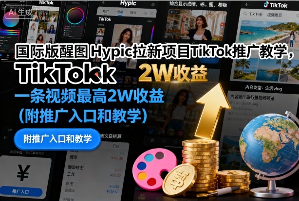 国际版醒图Hypic拉新项目TikTok推广教学，一条视频最高（附推广入口和教学）_免费分享网络创业,副业,信息差项目的老牌资源整合平台！金铲子项目