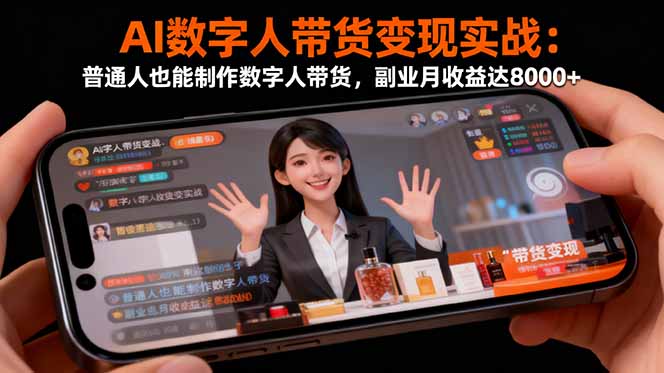 (16377期)AI数字人带货实战:普通人也能制作数字人带货,副业月达8000_免费分享网络创业,副业,信息差项目的老牌资源整合平台!金铲子项目