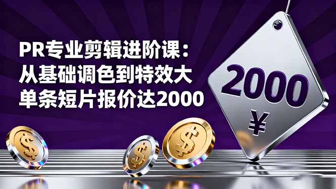 (16381期)PR专业剪辑进阶课:从基础调色到特效大片的进阶技能,单条短片报价达2000_免费分享网络创业,副业,信息差项目的老牌资源整合平台!金铲子项目