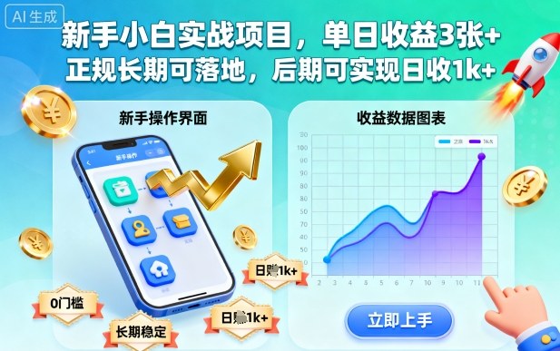 新手小白实战项目,单日3张,正规长期可落地,后期可实现日收_免费分享网络创业,副业,信息差项目的老牌资源整合平台!金铲子项目