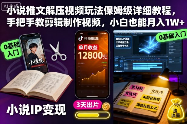 小说推文解压视频玩法保姆级详细教程,手把手教剪辑制作视频,小白也能_免费分享网络创业,副业,信息差项目的老牌资源整合平台!金铲子项目