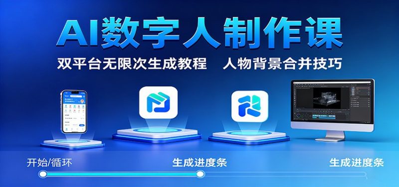AI数字人制作课:双平台无限次生成教程,人物背景合并技巧_免费分享网络创业,副业,信息差项目的老牌资源整合平台!金铲子项目