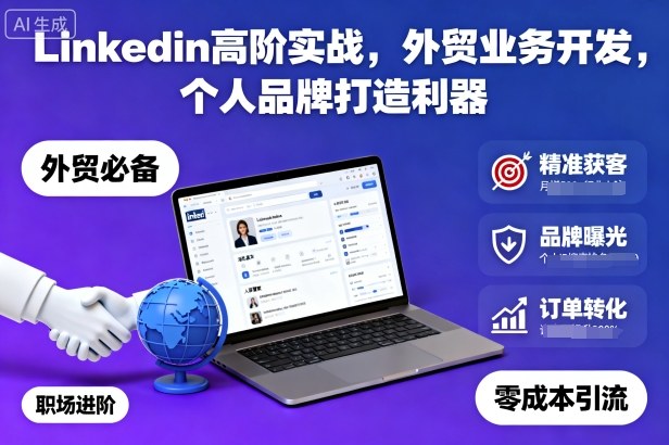 Linkedin高阶实战,外贸业务开发,个人品牌打造利器_免费分享网络创业,副业,信息差项目的老牌资源整合平台!金铲子项目