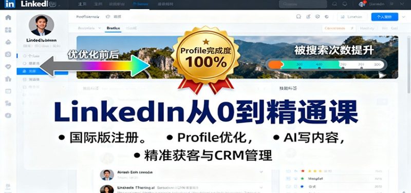 LinkedIn从0到精通课:国际版注册,Profile优化,AI写内容,精准获客与CRM管理_免费分享网络创业,副业,信息差项目的老牌资源整合平台!金铲子项目
