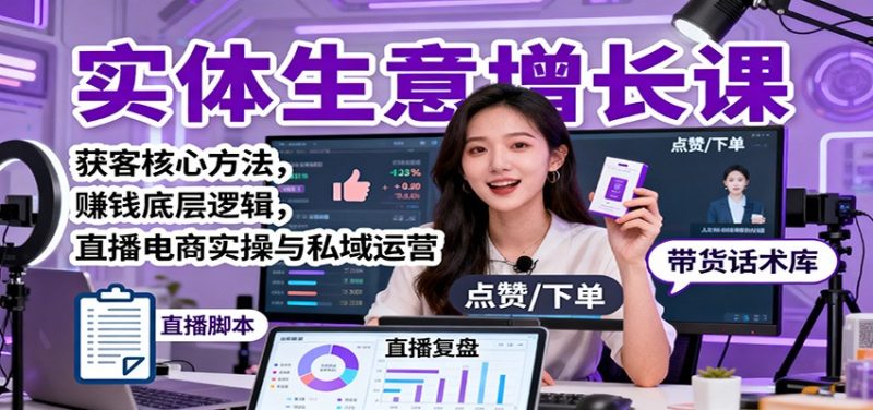 实体生意增长课:获客核心方法,赚钱底层逻辑,直播电商实操与私域运营_免费分享网络创业,副业,信息差项目的老牌资源整合平台!金铲子项目
