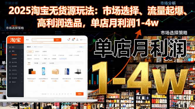 (16445期)2025淘宝无货源玩法:市场选择、流量起爆、高利润选品,单店月利润1-_免费分享网络创业,副业,信息差项目的老牌资源整合平台!金铲子项目