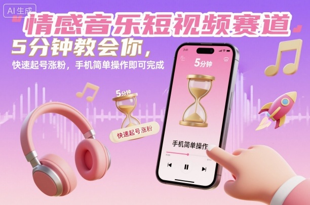 情感音乐短视频赛道,5分钟教会你,快速起号涨粉,手机简单操作即可完成_免费分享网络创业,副业,信息差项目的老牌资源整合平台!金铲子项目