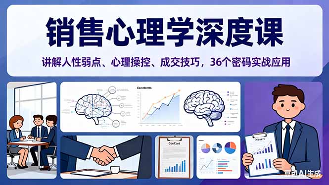 (16456期)销售心理学深度课,讲解人性弱点、心理操控、成交技巧,36个密码实战应用_免费分享网络创业,副业,信息差项目的老牌资源整合平台!金铲子项目