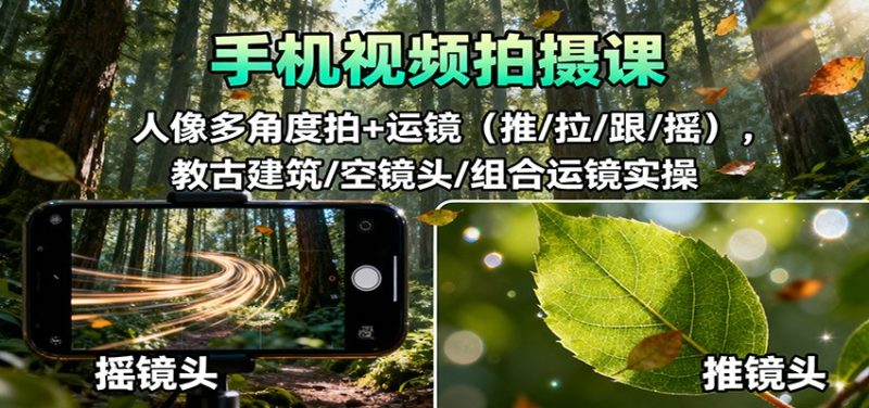 手机视频拍摄课:人像多角度拍运镜(推/拉/跟/摇),古建筑/空镜头/组合运镜实操_免费分享网络创业,副业,信息差项目的老牌资源整合平台!金铲子项目