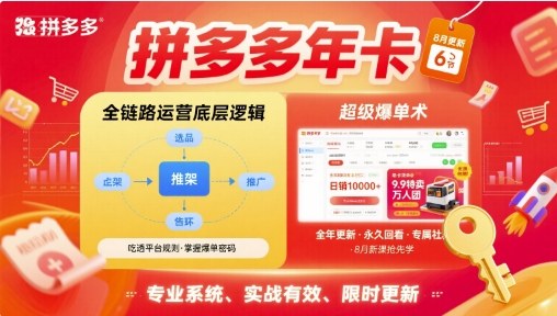 拼多多年卡,拼多多全链路运营底层逻辑,超级爆单术【更新10月】_免费分享网络创业,副业,信息差项目的老牌资源整合平台!金铲子项目