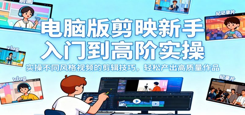 电脑版剪映新手入门到高阶实操，实操不同风格视频的剪辑技巧，产出高质量作品_免费分享网络创业,副业,信息差项目的老牌资源整合平台！金铲子项目