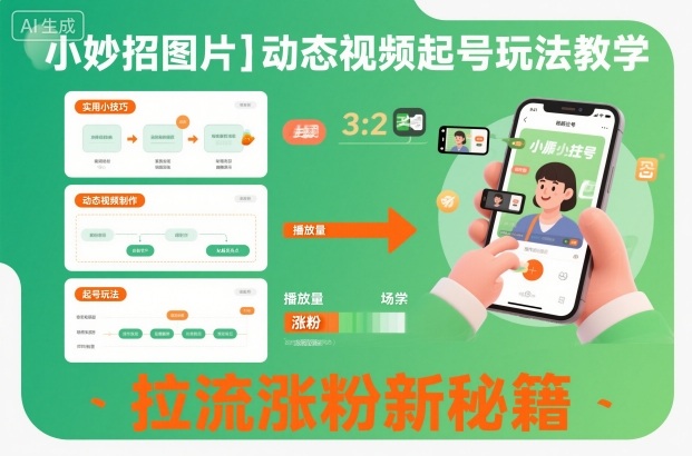 小妙招图片动态视频起号玩法教学,拉流涨粉新秘籍_免费分享网络创业,副业,信息差项目的老牌资源整合平台!金铲子项目