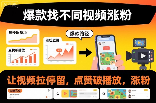 爆款找不同视频涨粉，让视频拉停留，实现点赞，破播放，涨粉_免费分享网络创业,副业,信息差项目的老牌资源整合平台！金铲子项目