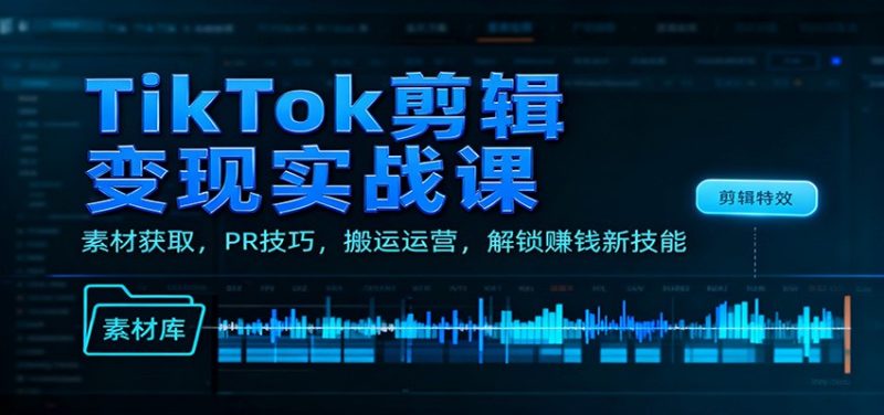 TikTok剪辑实战课：素材获取，PR技巧，搬运运营，解锁赚钱新技能_免费分享网络创业,副业,信息差项目的老牌资源整合平台！金铲子项目