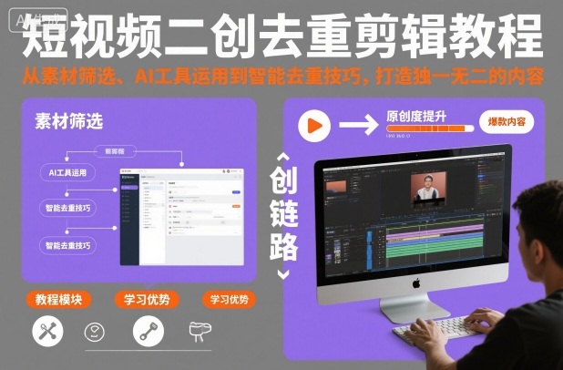 短视频二创去重剪辑教程,从素材筛选、AI工具运用到智能去重技巧,打造独一无二的内容_免费分享网络创业,副业,信息差项目的老牌资源整合平台!金铲子项目