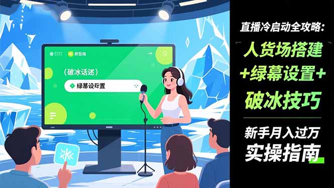 （16605期）直播冷启动全攻略:人货场搭建绿幕设置破冰技巧，新手实操指南_免费分享网络创业,副业,信息差项目的老牌资源整合平台！金铲子项目