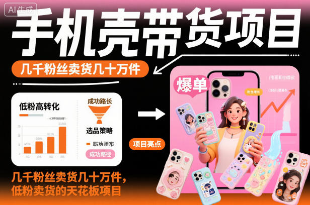 手机壳带货项目,几千粉丝卖货几十万件,短视频低粉卖货的天花板项目_免费分享网络创业,副业,信息差项目的老牌资源整合平台!金铲子项目
