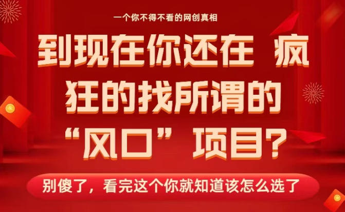 马上26年了，你还在找所谓的风口项目？别傻了，看完这个你全都懂了_免费分享网络创业,副业,信息差项目的老牌资源整合平台！金铲子项目