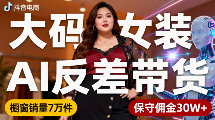 抖音小众赛道,大码女装AI反差带货,不用直播,每天6条作品,橱窗卖7万件,保守佣金30W_免费分享网络创业,副业,信息差项目的老牌资源整合平台!金铲子项目