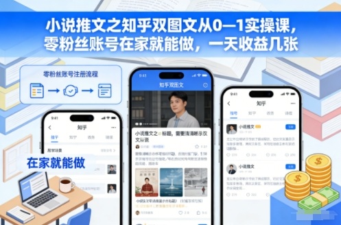 小说推文之知乎双图文从01实操课，零粉丝账号在家就能做，一天几张_免费分享网络创业,副业,信息差项目的老牌资源整合平台！金铲子项目