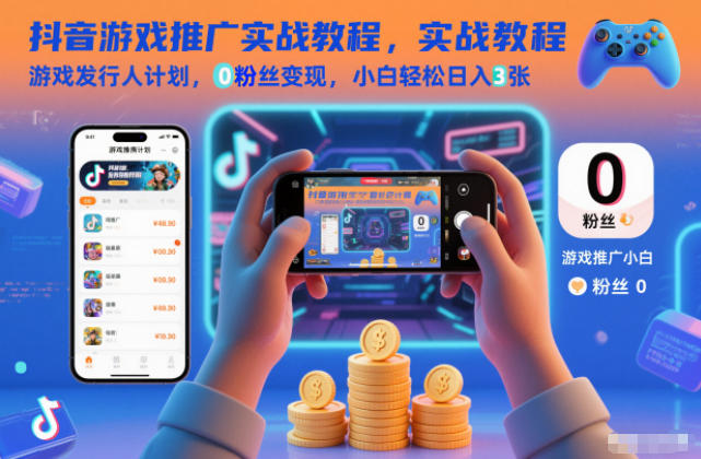 抖音游戏推广实战教程,游戏发行人计划,0粉丝,小白3张_免费分享网络创业,副业,信息差项目的老牌资源整合平台!金铲子项目