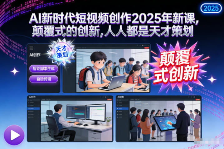 AI新时代短视频创作2025年新课,颠覆式的创新,人人都是天才策划_免费分享网络创业,副业,信息差项目的老牌资源整合平台!金铲子项目