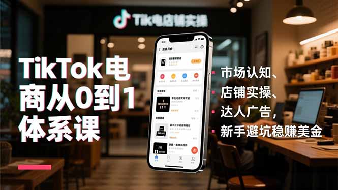(16818期)TikTok电商从0到1体系课,市场认知、店铺实操、达人广告,新手避坑稳赚美金_免费分享网络创业,副业,信息差项目的老牌资源整合平台!金铲子项目
