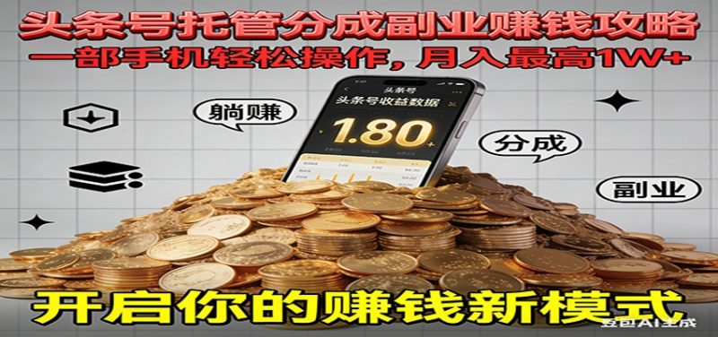 全程托管今日头条,一部手机就可以开干,最高躺赚_免费分享网络创业,副业,信息差项目的老牌资源整合平台!金铲子项目