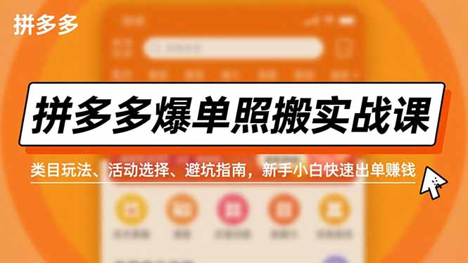 (16838期)拼多多爆单照搬实战课,类目玩法、活动选择、避坑指南,新手小白快速出单赚钱_免费分享网络创业,副业,信息差项目的老牌资源整合平台!金铲子项目