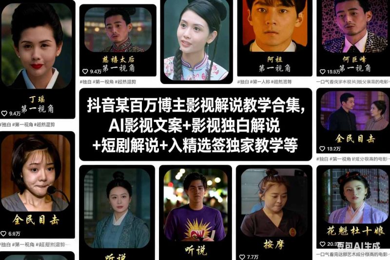 抖音某百万博主影视解说教学合集，AI影视文案+影视独白解说+短剧解说+入精选签独家教学等_免费分享网络创业,副业,信息差项目的老牌资源整合平台！金铲子项目