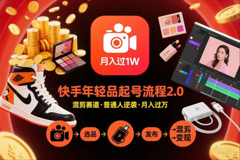 快手短视频带货年轻品起号流程2.0，快手年轻品混剪赛道，普通人也能月入过1W_免费分享网络创业,副业,信息差项目的老牌资源整合平台！金铲子项目
