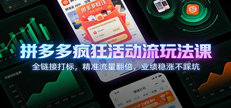 拼多多疯狂活动流玩法课:全链接打标,精准流量翻倍,业绩稳涨不踩坑_免费分享网络创业,副业,信息差项目的老牌资源整合平台!金铲子项目