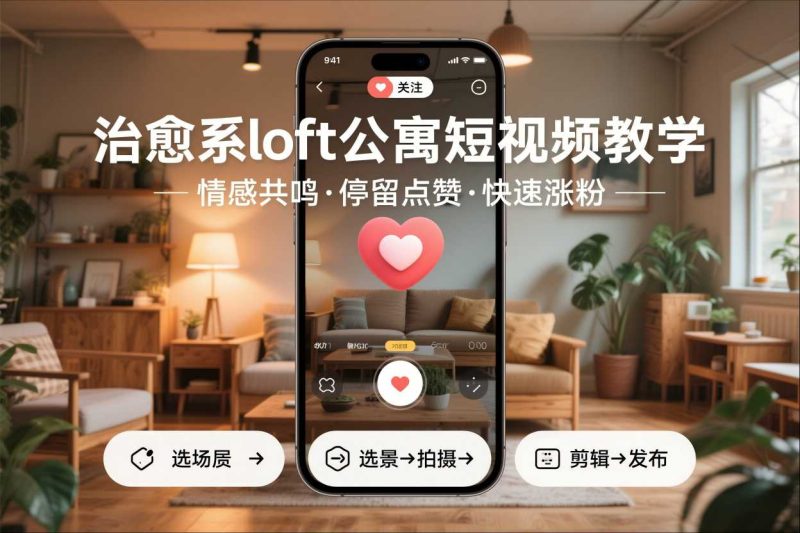 治愈系loft公寓短视频制作教学，情感共鸣引停留点赞关注，快速起号涨粉_免费分享网络创业,副业,信息差项目的老牌资源整合平台！金铲子项目