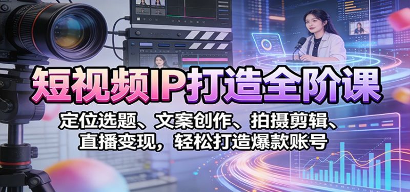 短视频IP打造全阶课：定位选题、文案创作、拍摄剪辑、直播变现，轻松打造爆款账号_免费分享网络创业,副业,信息差项目的老牌资源整合平台！金铲子项目
